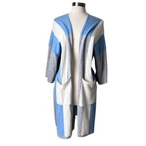 Stitch & Needle Color Block 100% Cashmere Long Open Front Cardigan Sweater M/L